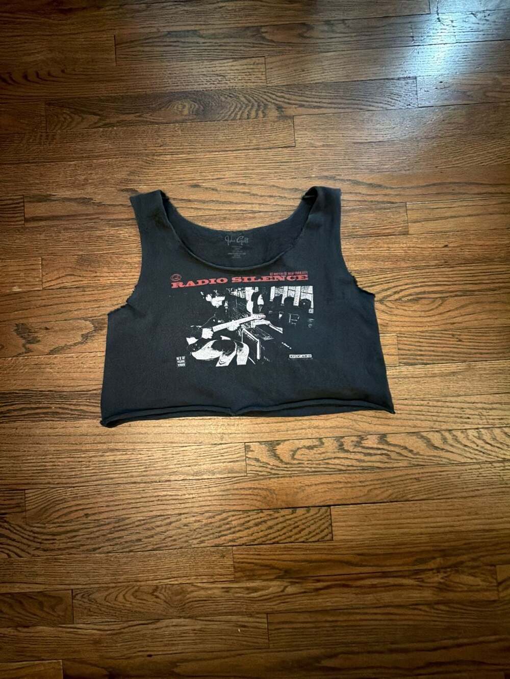 Brandy Melville John Galt Radio Silence Black Raw Hem Crop Tank Top